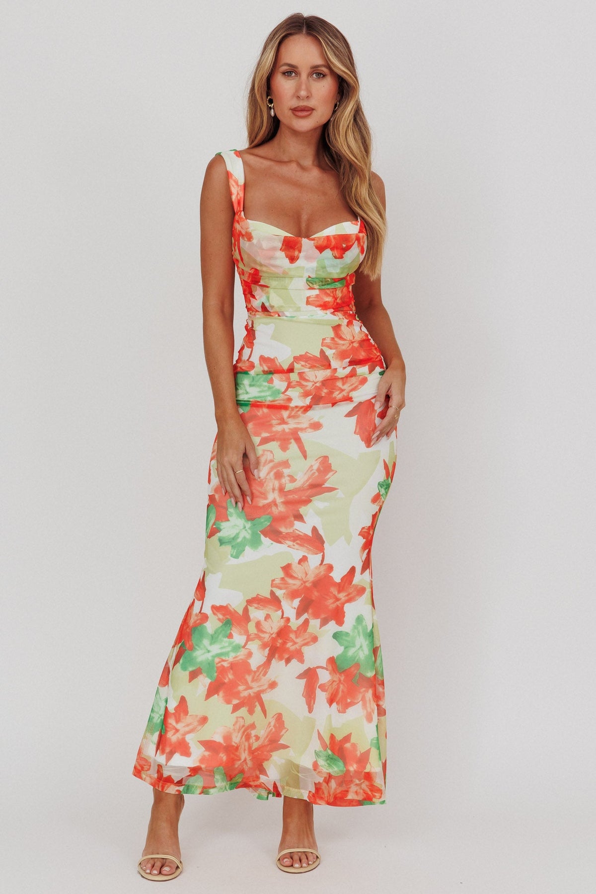 Odelia Sweetheart Mermaid Maxi Dress Print Red