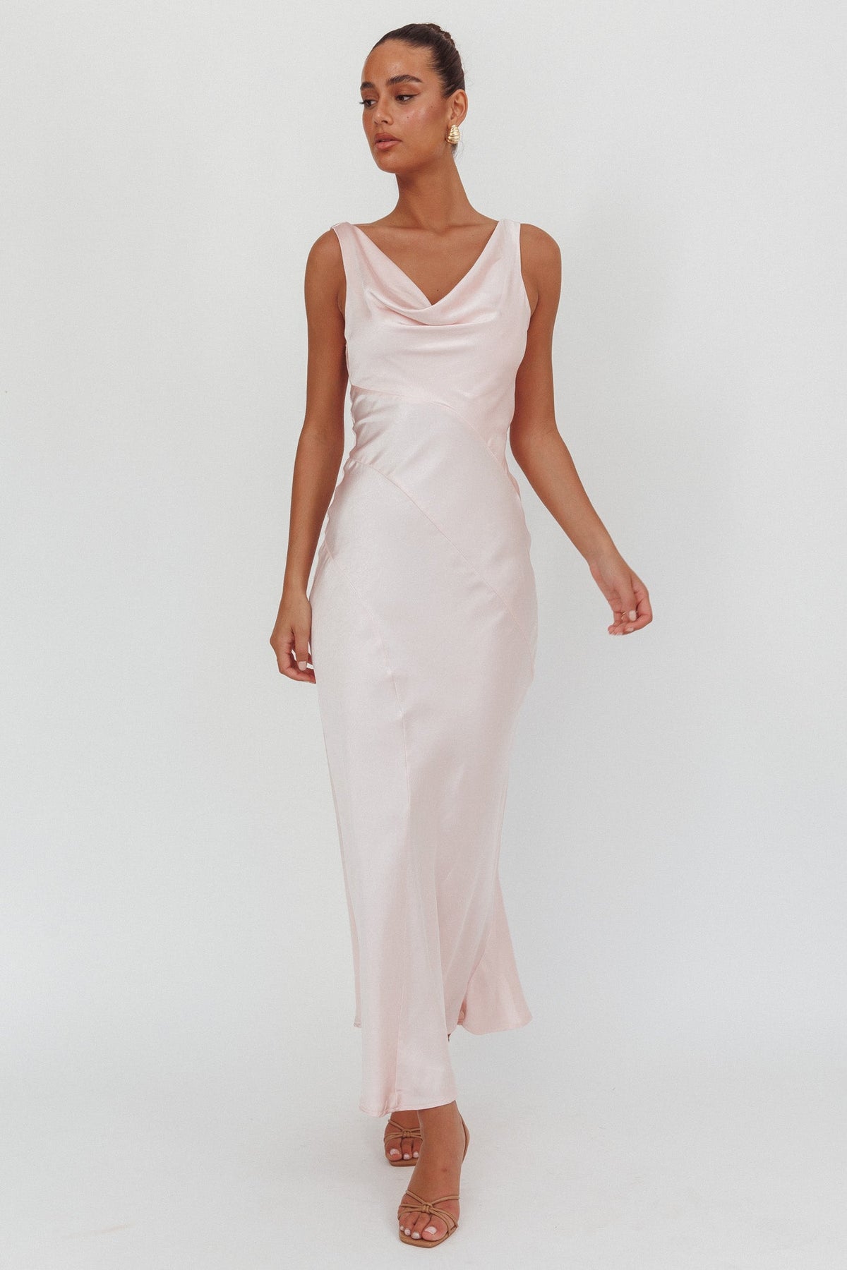 Good Intentions Cowl Neck Open Back Maxi Dress Pink