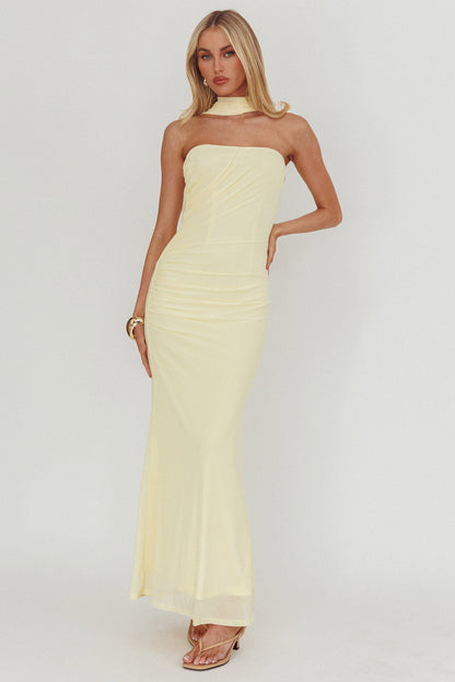 Truth Be Told Reverse Halter Maxi Dress Butter