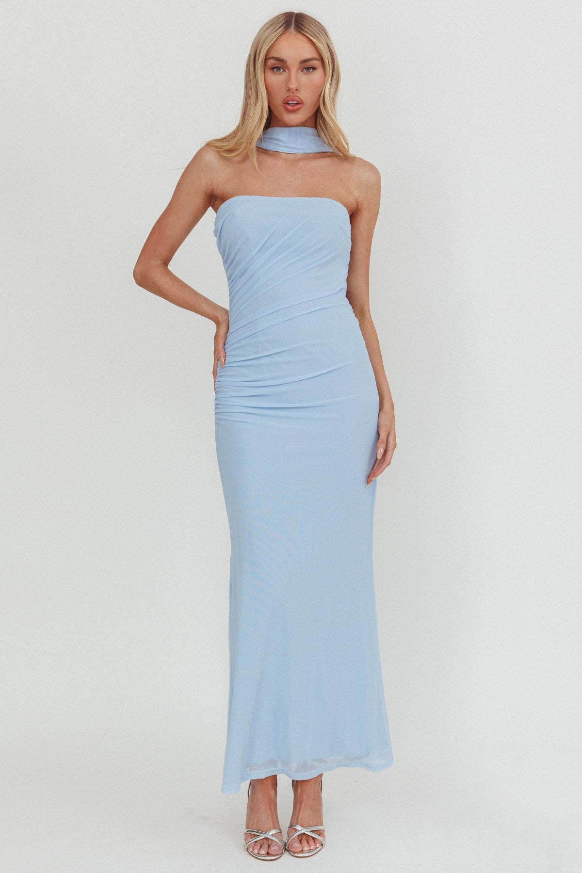 Truth Be Told Reverse Halter Maxi Dress Blue