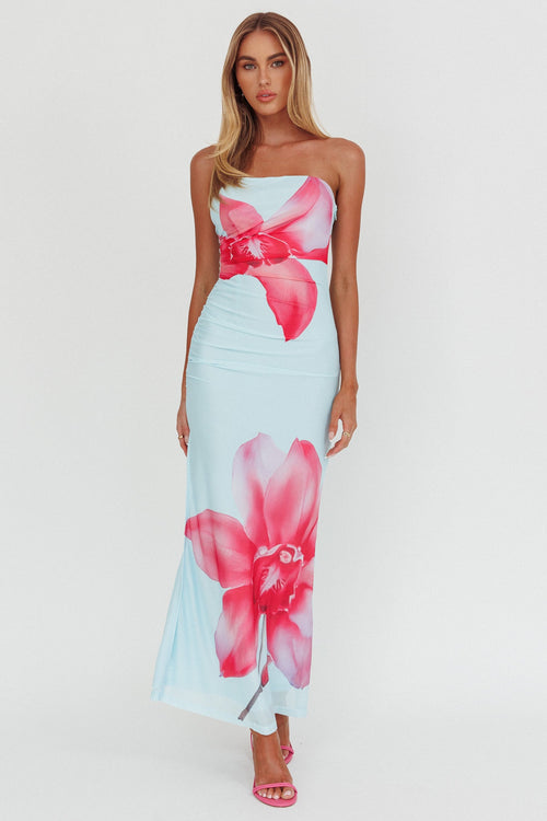 Truth Be Told Strapless Maxi Dress Blue