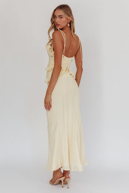 On A Roll Frill Trim Maxi Dress Yellow