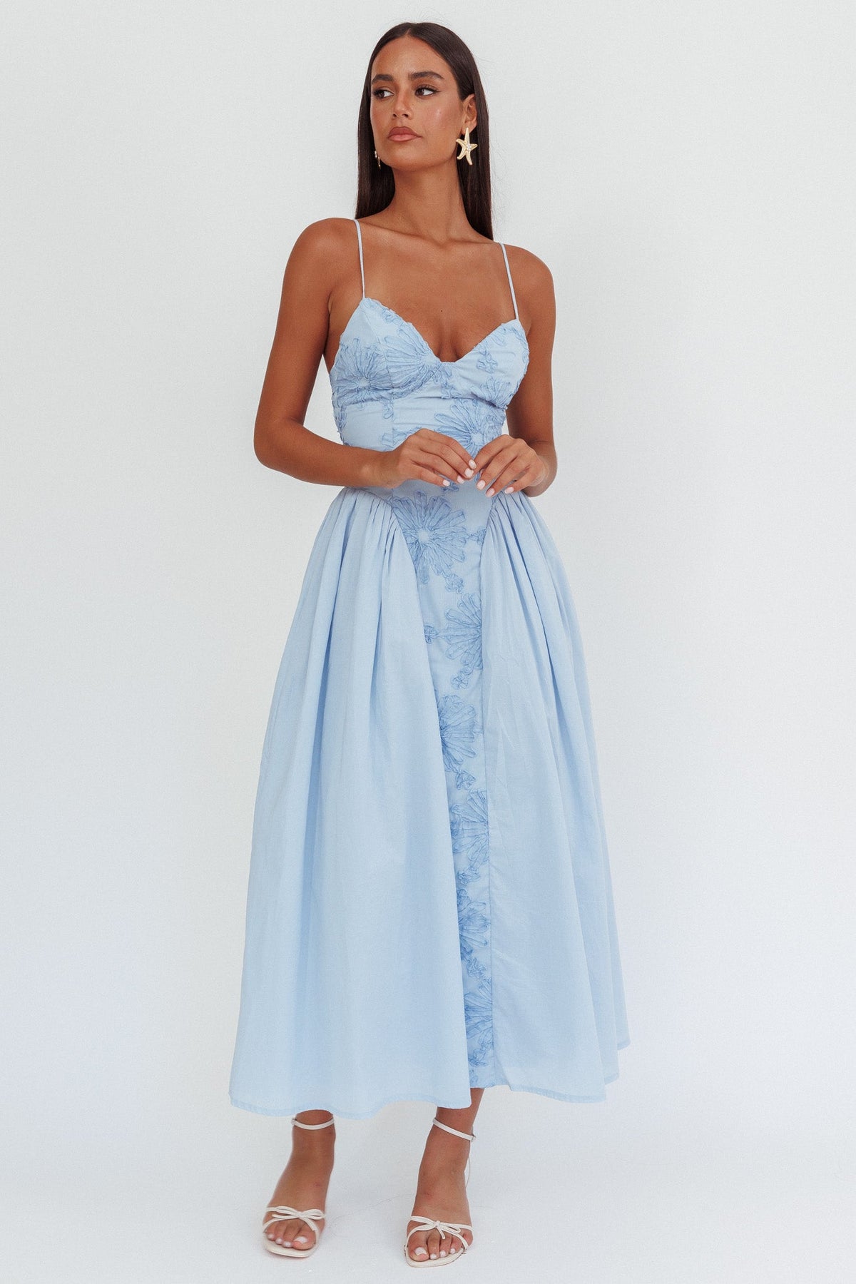Serifine Floral Embellished Maxi Dress Blue