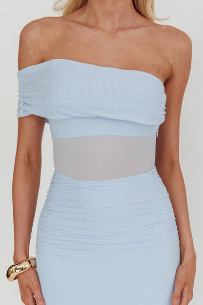 Gala One-Shoulder Sheer Waist Maxi Dress Blue
