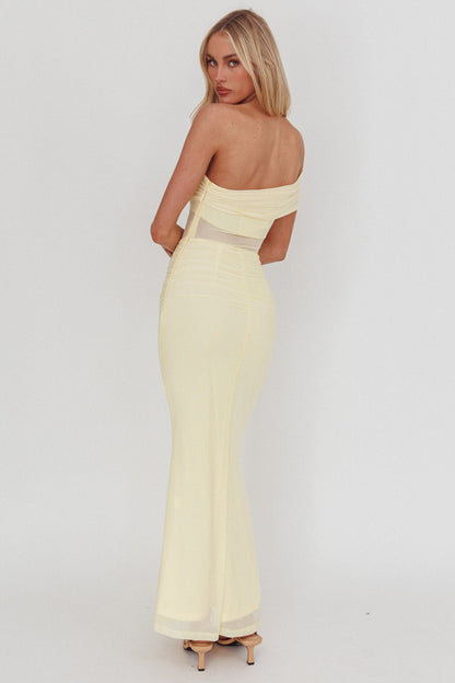 Gala One-Shoulder Sheer Waist Maxi Dress Yellow