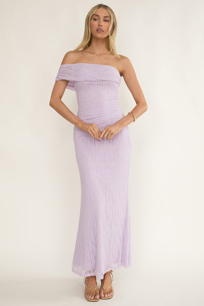 Gala One-Shoulder Textured Maxi Dress Lilac