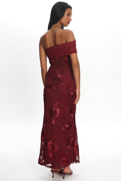 Gala One-Shoulder Maxi Dress Embellished Wine