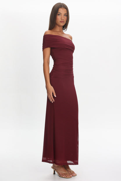 Gala One-Shoulder Maxi Dress Wine