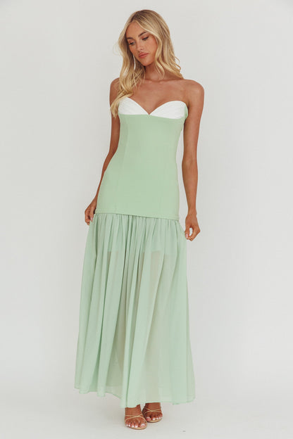 Unspoken Sweetheart Neckline Sheer Hem Maxi Dress Sage