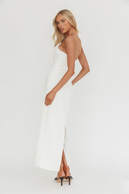 Cocktail Party Strapless Bow Bust Maxi Dress White