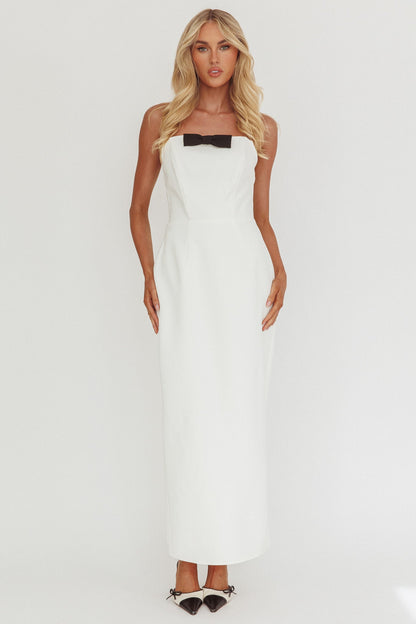 Cocktail Party Strapless Bow Bust Maxi Dress White