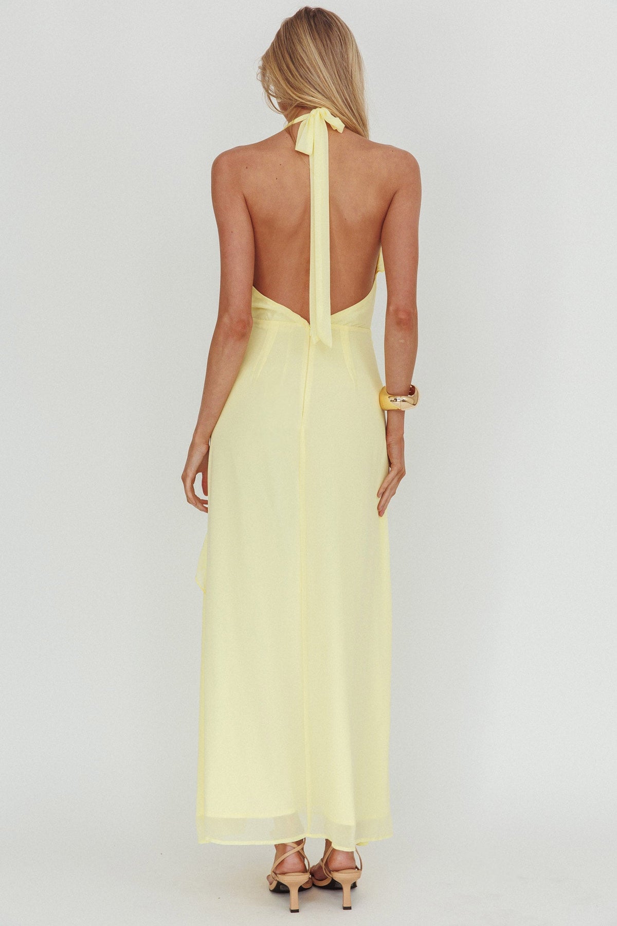 Enticing Halterneck Frill Maxi Dress Yellow