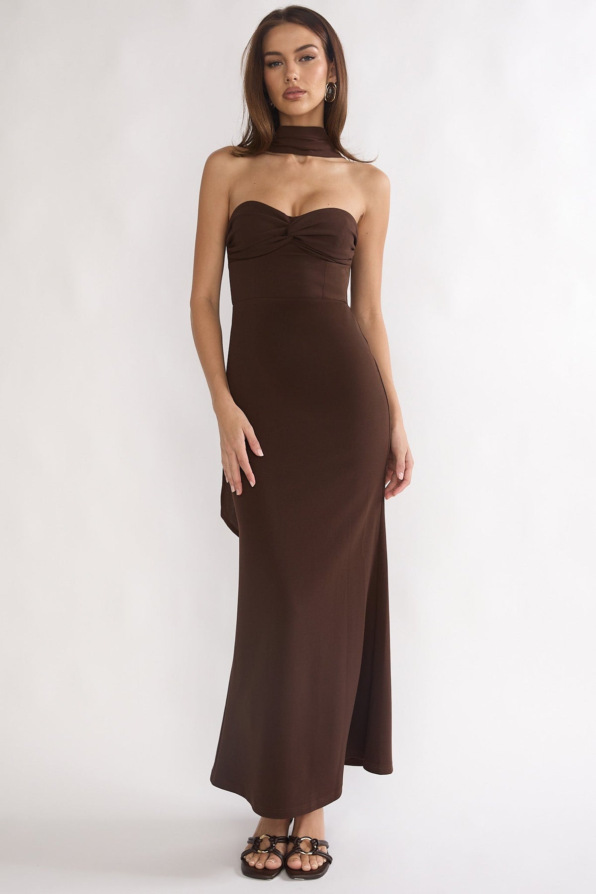 Of The Night Twist Bust Maxi Dress Chocolate