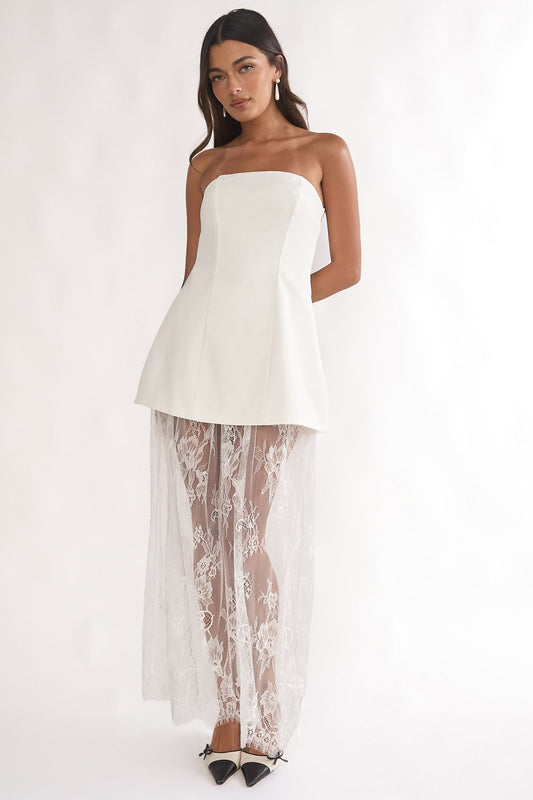 Talina Strapless Two-Piece Lace Skort Set White