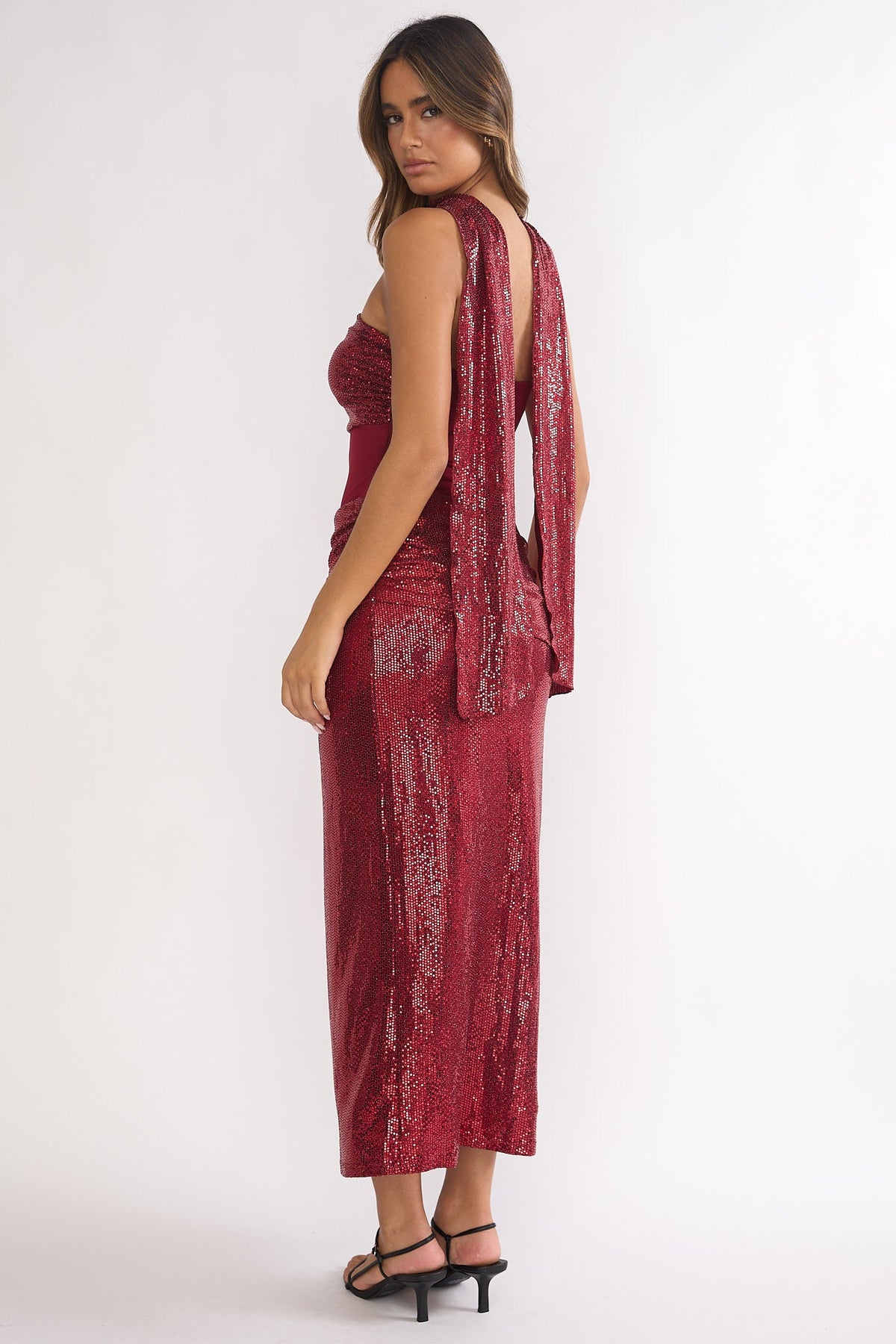 Seraphinna Strapless Cut-Out Maxi Dress Sequin Red