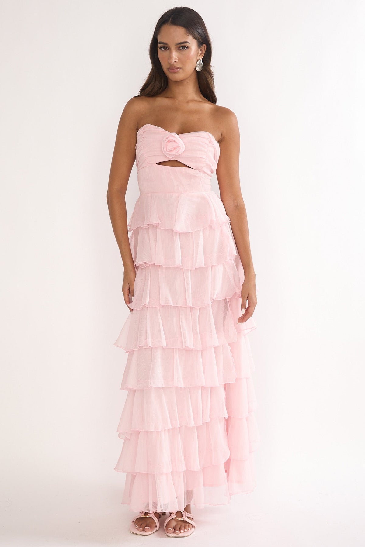 Janelia Layered Frill Maxi Dress Pink