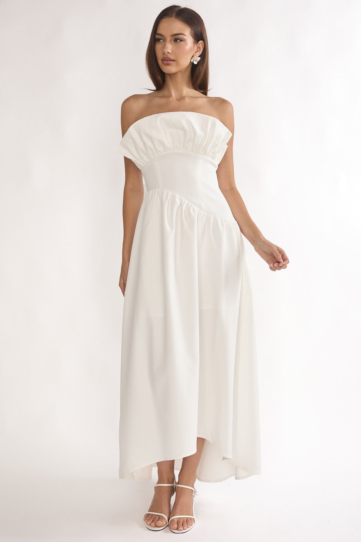 Ilianah Frill Bust Asymmetric Hem Maxi Dress Off White
