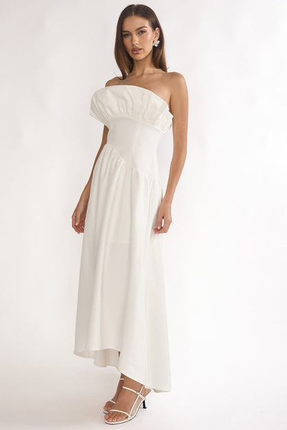 Ilianah Frill Bust Asymmetric Hem Maxi Dress Off White