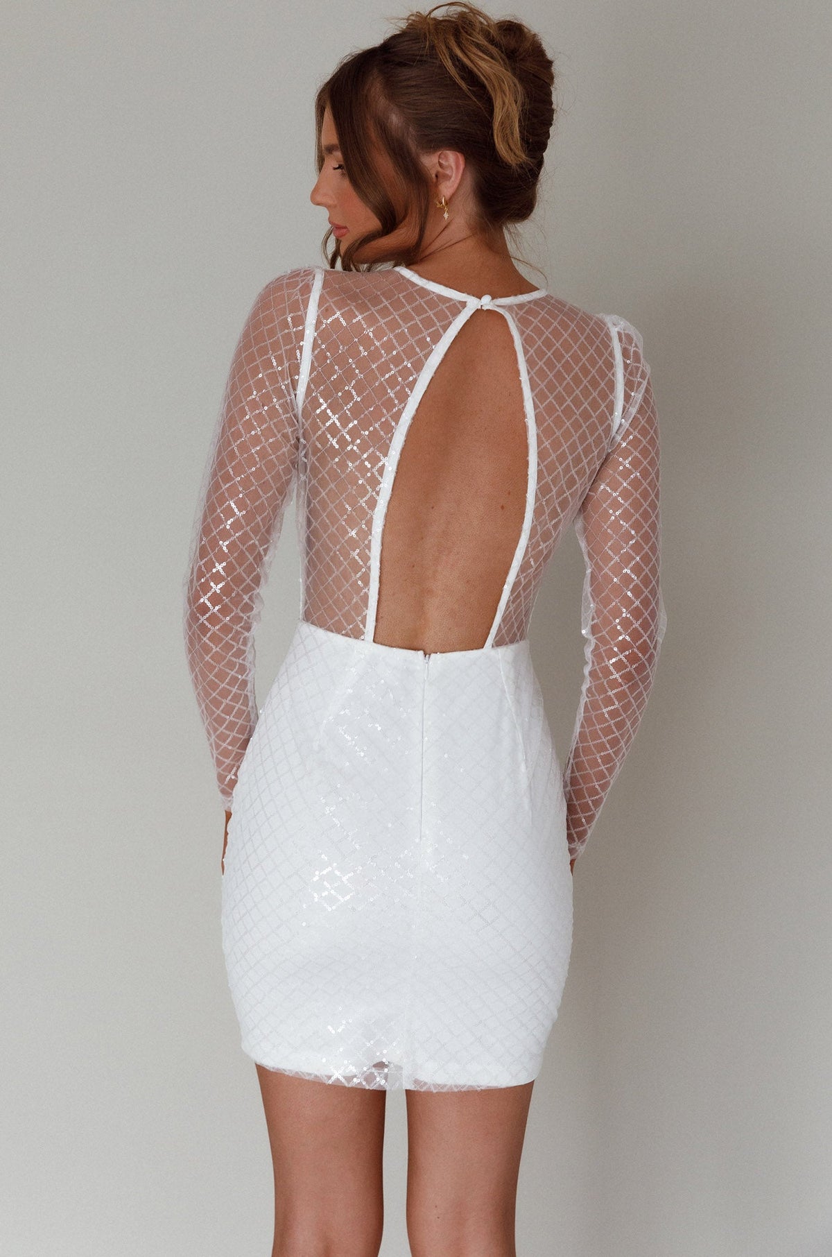Juno Plunging Neckline Sequin Mini Dress White