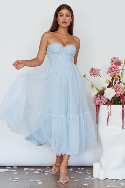 Dancing With Me Sweetheart Tulle Midi Dress Blue