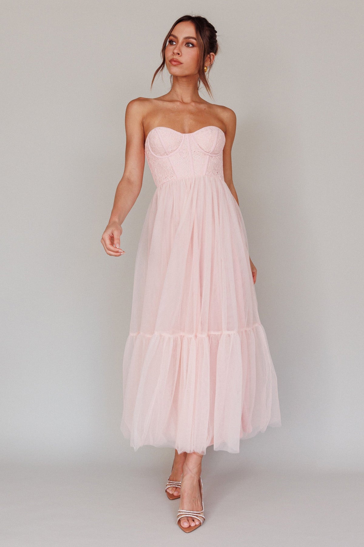 Dancing With Me Sweetheart Tulle Midi Dress Pink
