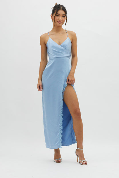 Winter Moon Lace Trim Midi Dress Blue