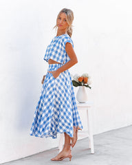 Athina Cotton Blend Gingham Crop Top - Blue