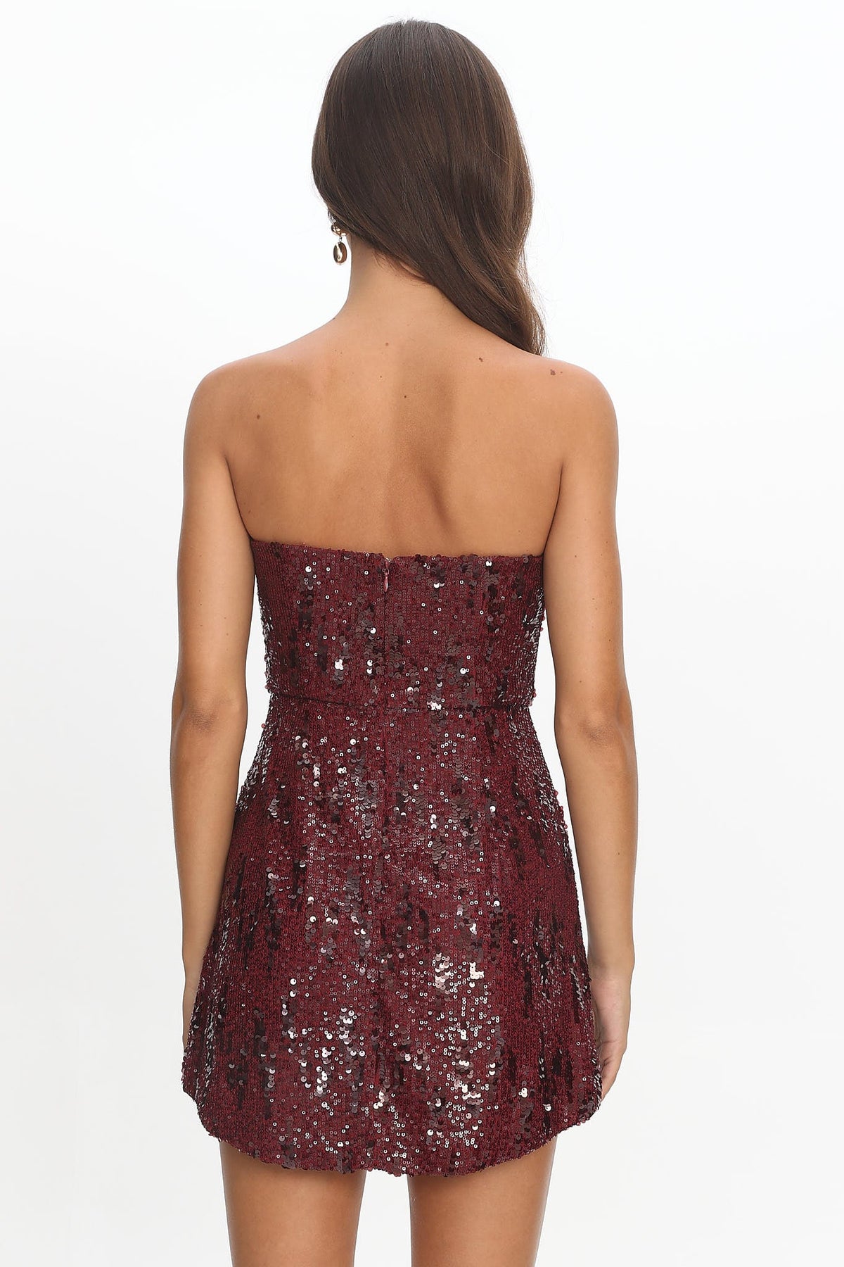 Entered The Chat Strapless Mini Dress Sequin Wine