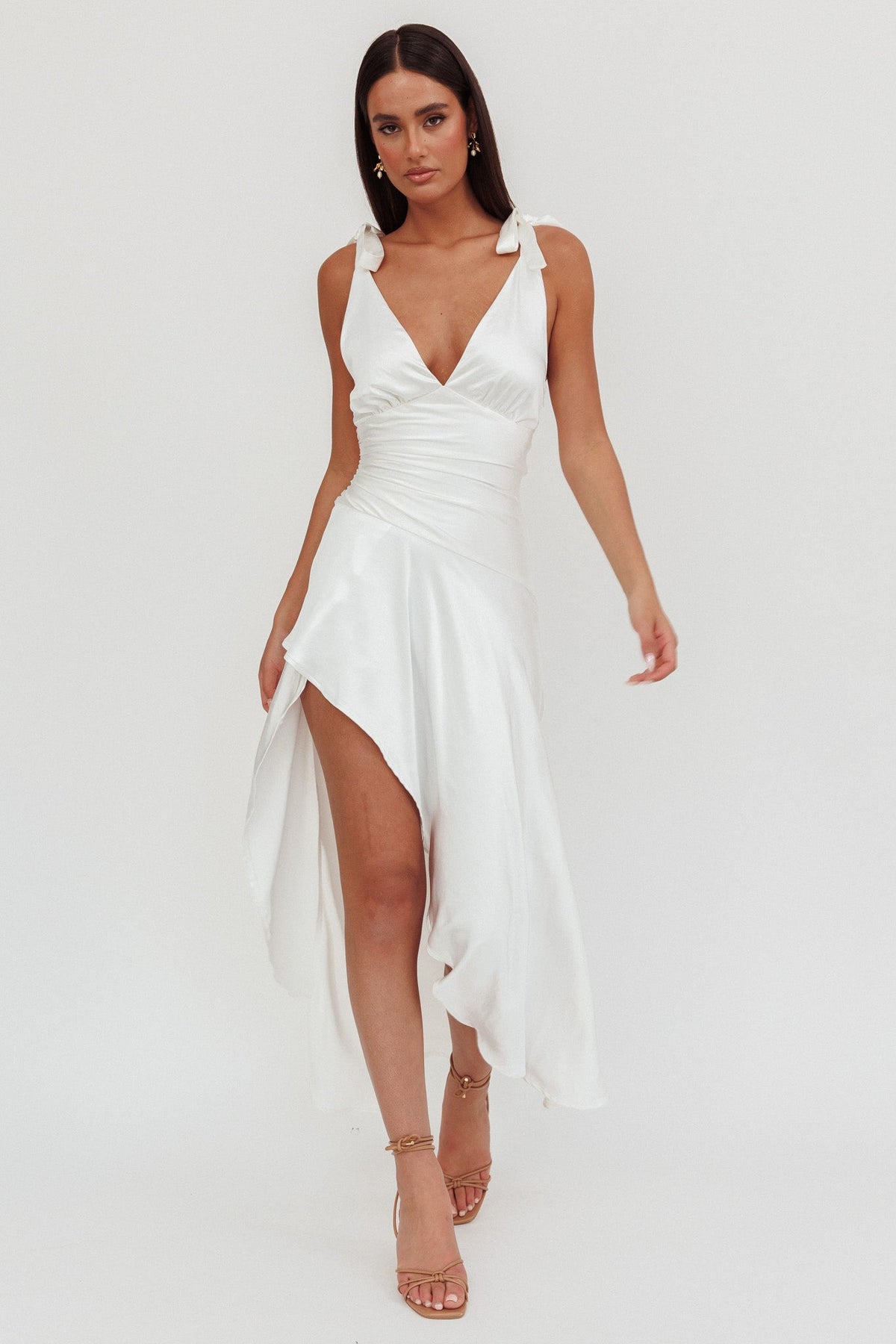 Aquila Tied Shoulder High-Low Hem Dress Oyster