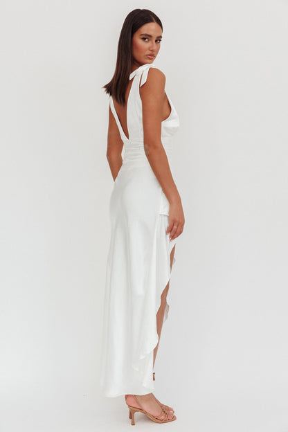 Aquila Tied Shoulder High-Low Hem Dress Oyster