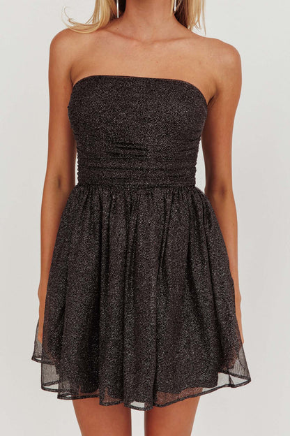 Guilty Pleasure Strapless Glitter Mini Dress Black