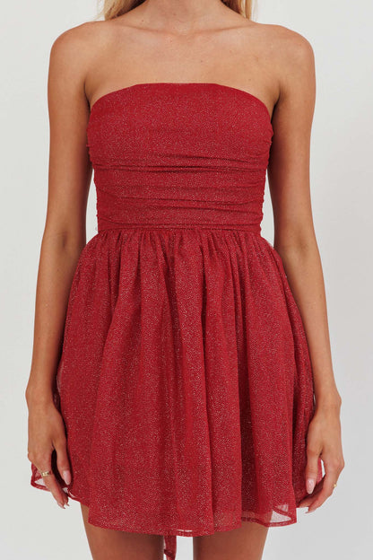 Guilty Pleasure Strapless Glitter Mini Dress Red