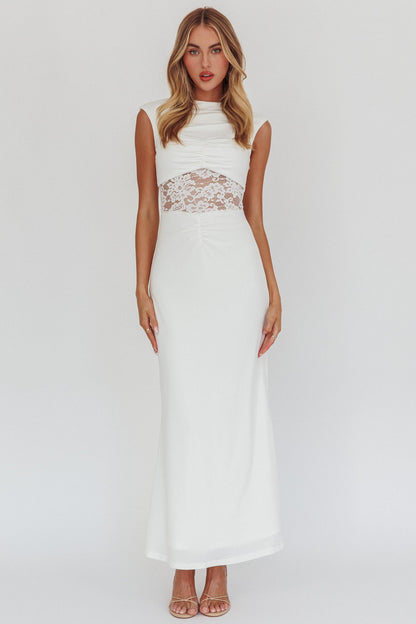 Solara Lace Waist Maxi Dress White