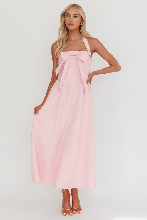 Ariarna Bow Halter Maxi Dress Pink Sorbet