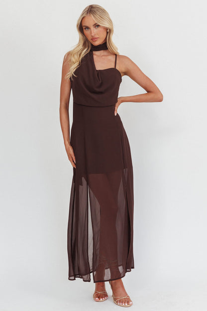 My Paradise Neck Scarf Maxi Dress Chocolate