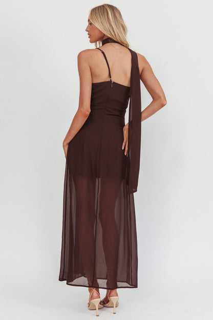 My Paradise Neck Scarf Maxi Dress Chocolate