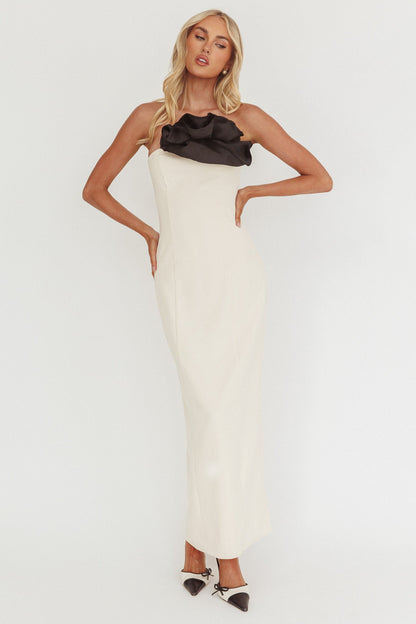 Lonnie Neckline Decoration Maxi Dress Cream