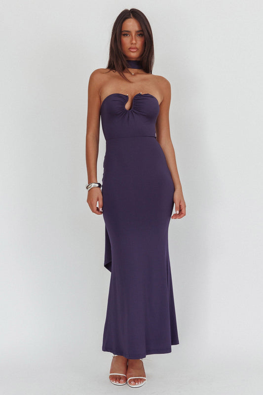 Raeva Strapless Scarf Maxi Dress Navy