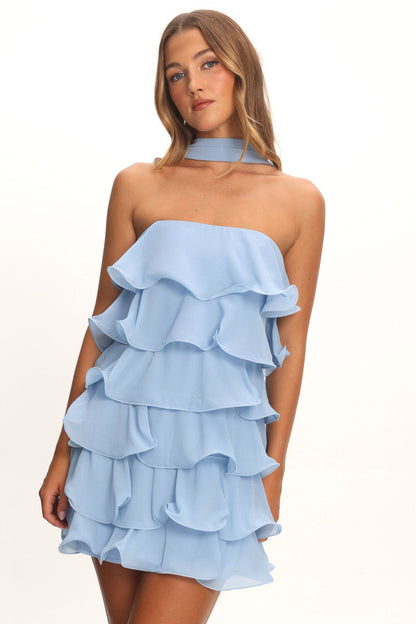 Love Note Strapless Layered Mini Dress Blue