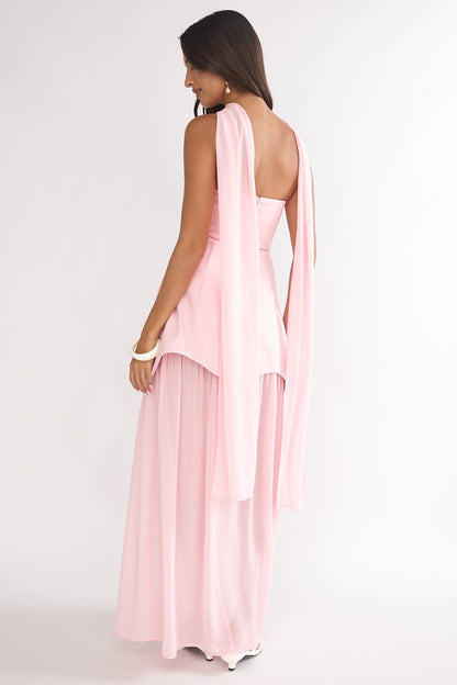 Poema Scalloped Sheer Hem Maxi Dress Pink