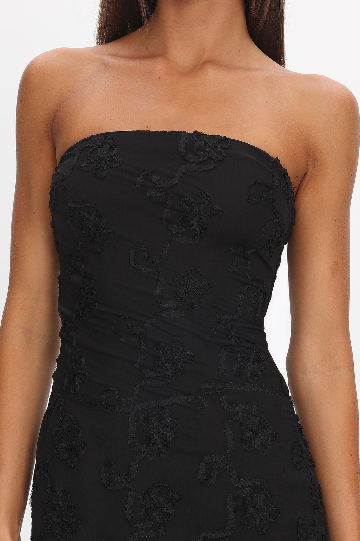 Arlise Strapless Lace Maxi Dress Black