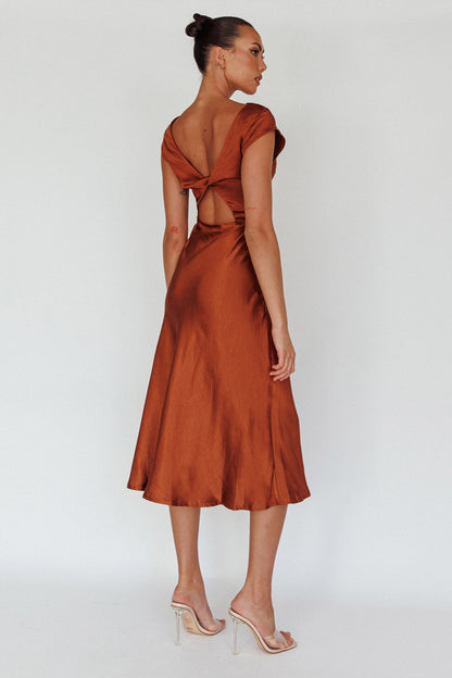 Lucinda Twist Back Midi Dress Brown