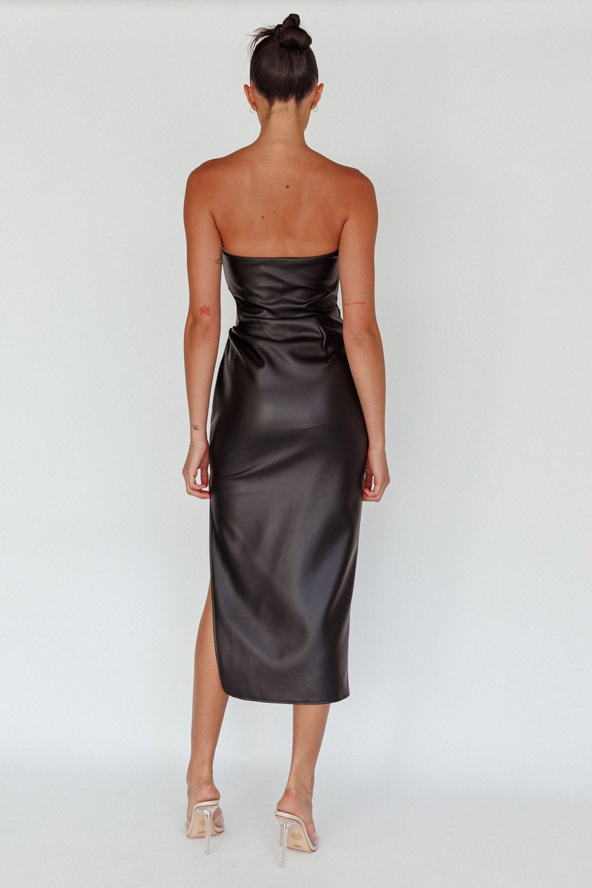 Taking Bets Strapless Midi Dress Leather Black