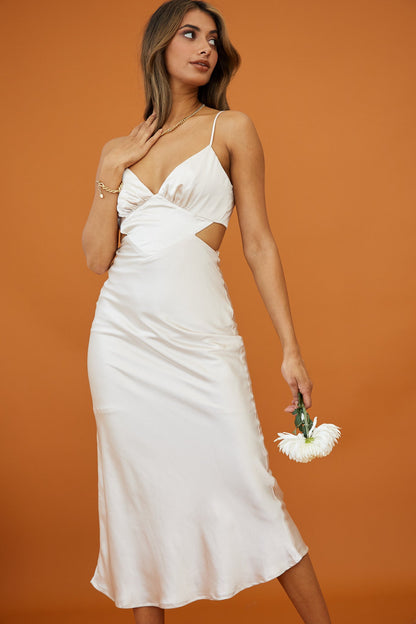 City Lights Cut-Out Waist Strappy Back Midi Dress Champagne