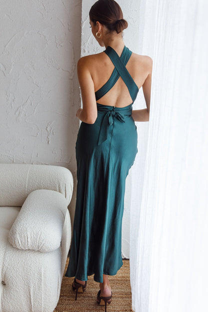 Te Amo Halterneck Open Back Midi Dress Forest Green