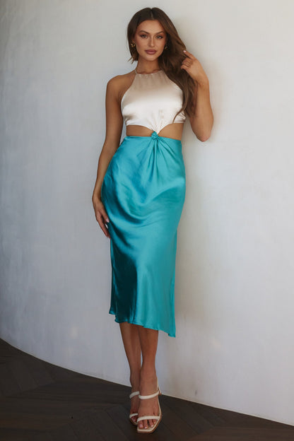 Utopia Cut-Out Waist Midi Dress Blue