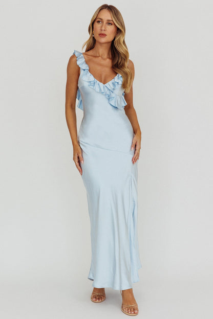 Alba Frill Trim Maxi Dress Blue