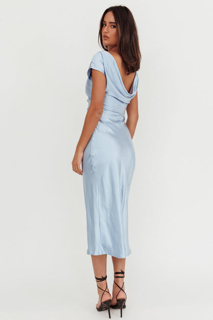 Loveland Cap Sleeve Cowl Back Midi Dress Baby Blue