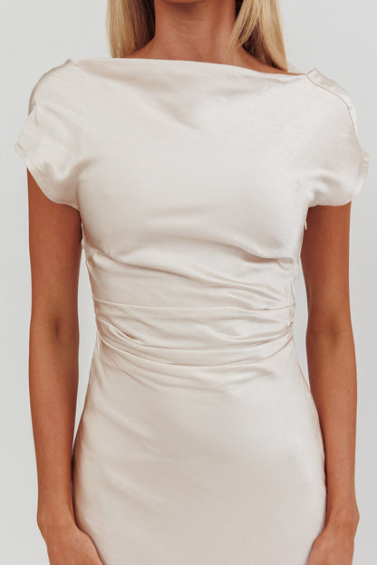Loveland Cap Sleeve Cowl Back Midi Dress Champagne