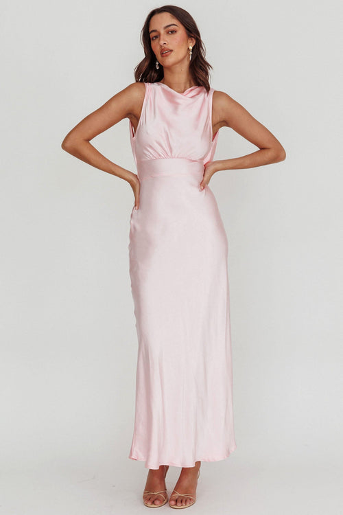 Isabella Satin Backless Maxi Dress Pink